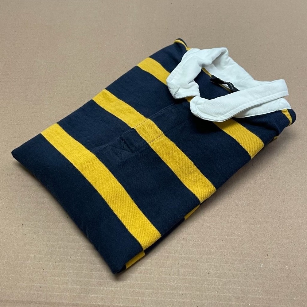 Banana Republic Men's Large Short Sleeved‎ Rugby Polo Navy/Yellow Preppy - Picture 2 of 10